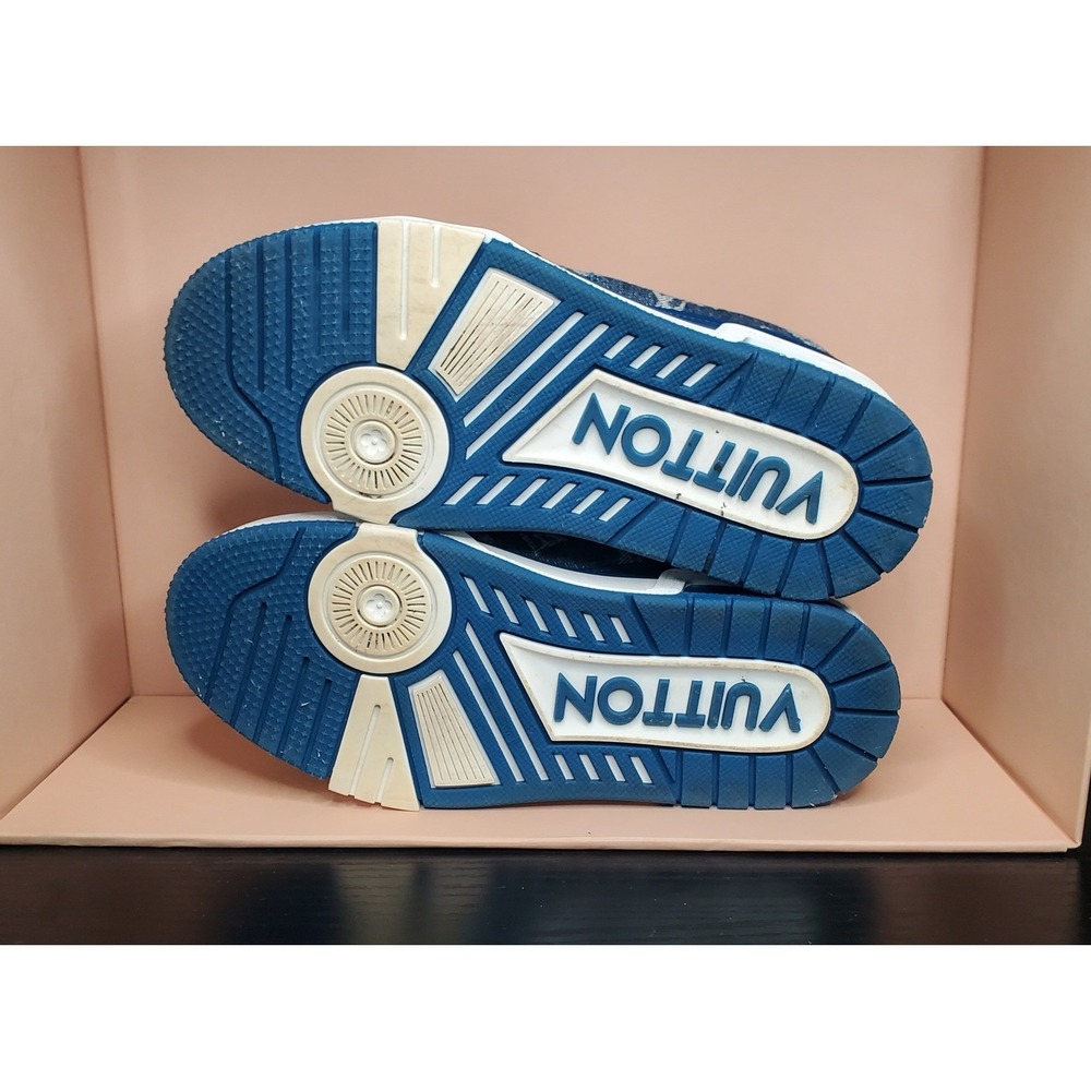 Louis Vuitton Trainer Sneaker Monogram Denim Blue White LD 0264 Size 36.5 - Picture 7 of 9
